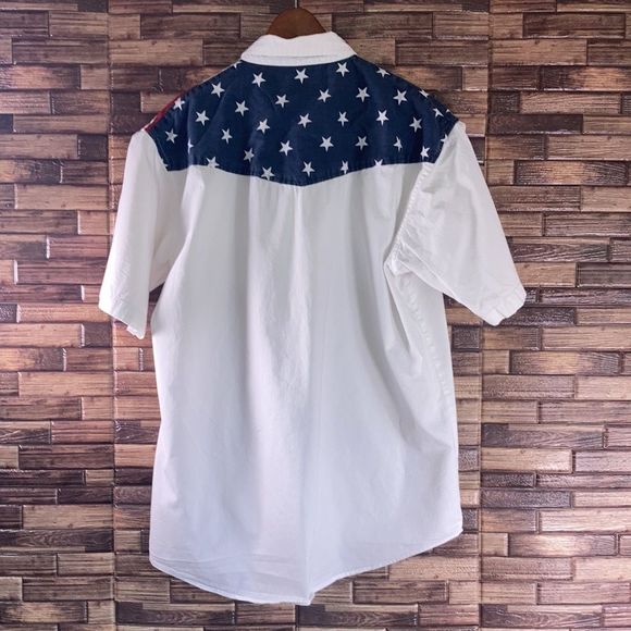 Red Head Shirt Mens Large Red White Blue Casual Short Sleeve American Flag - Picture 3 of 12